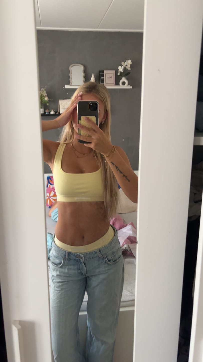 Customer photo review of RED EMBROIDERED LOGO JEANS