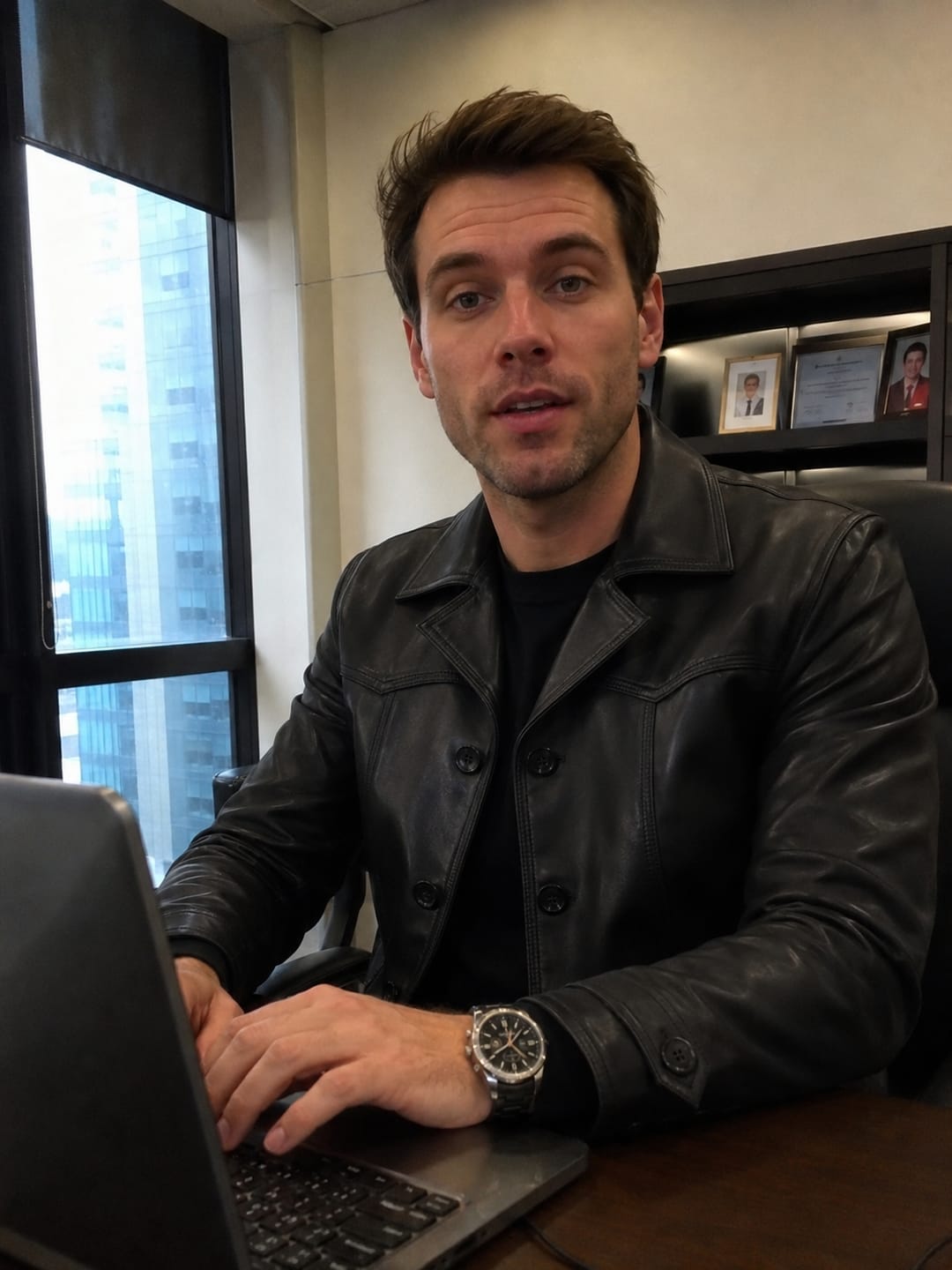 Customer photo review of Lunar Black Leather Blazer Coat For Men