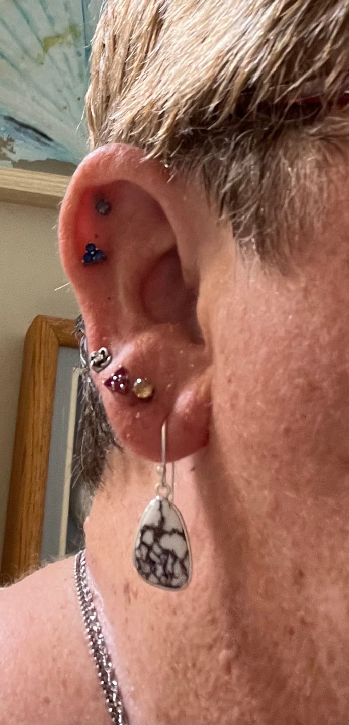 Customer photo review of Wild Horse Jasper Earrings 1 3/8" (.925 Sterling Silver)