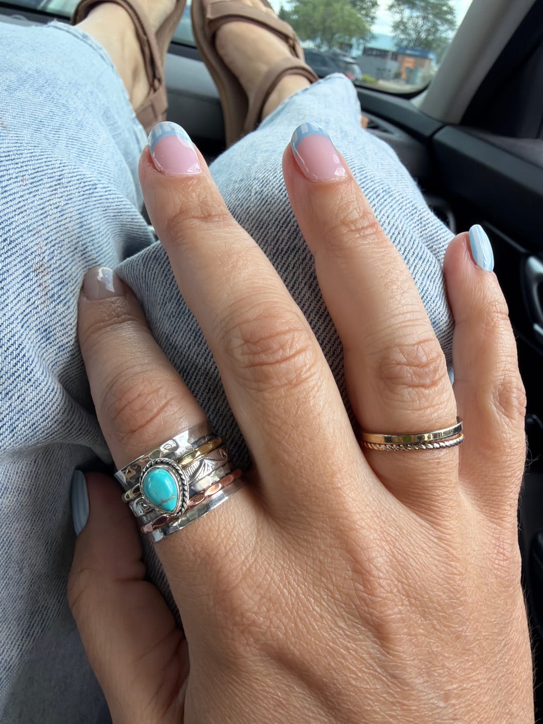 Customer photo review of Teardrop Turquoise Fidget Ring Sterling Silver