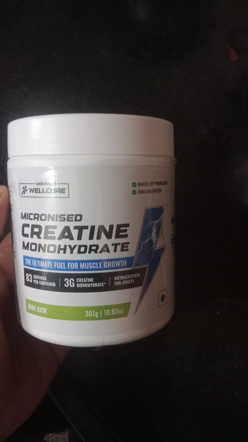 Customer photo review of Wellcore - Micronised Creatine Monohydrate (83 Servings, Kiwi Kick) + Premium Steel Shaker