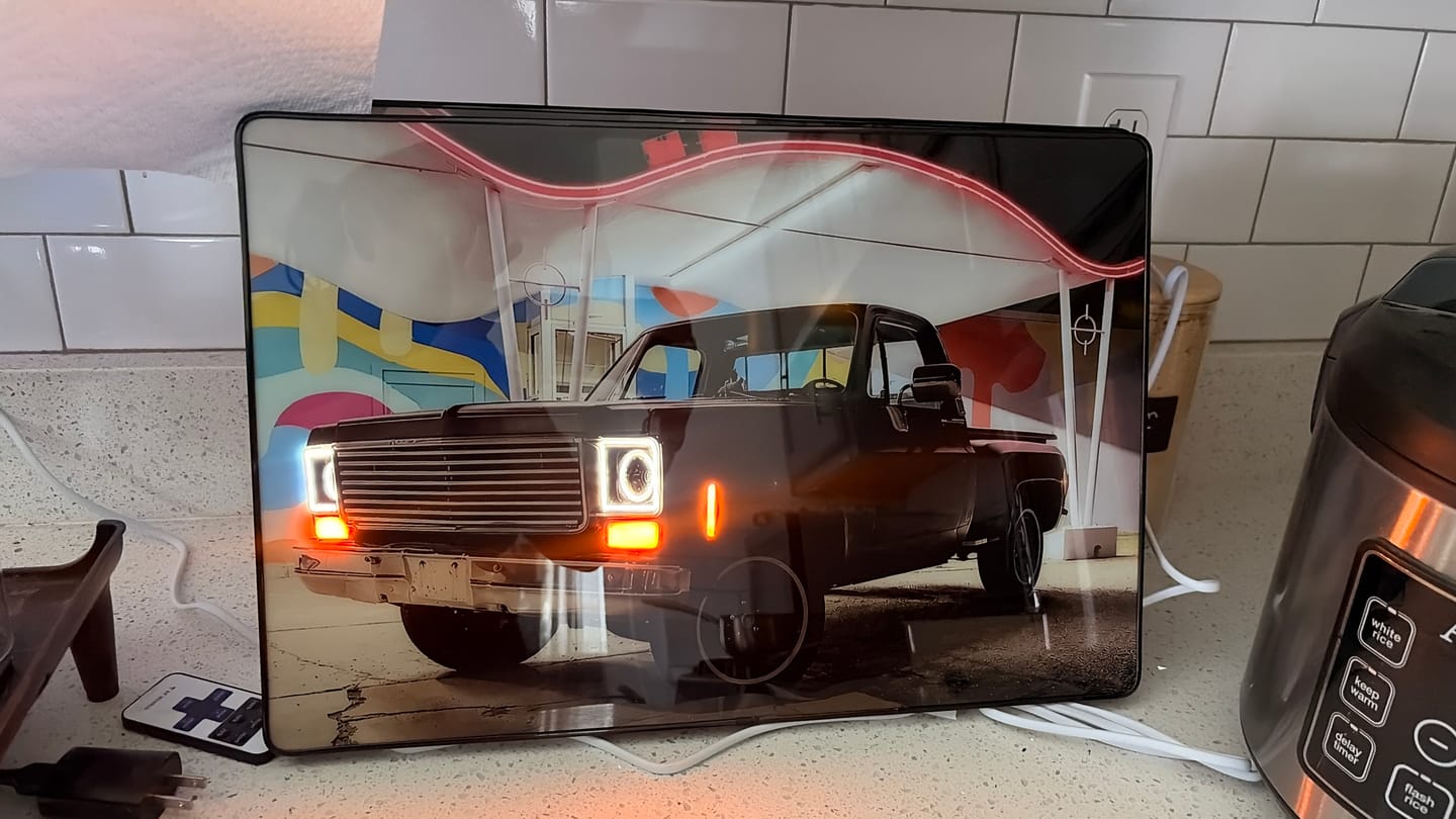 Customer photo review of Design Your Own Neon Car Photo Frame |  Personalized LED Art (LED Design)