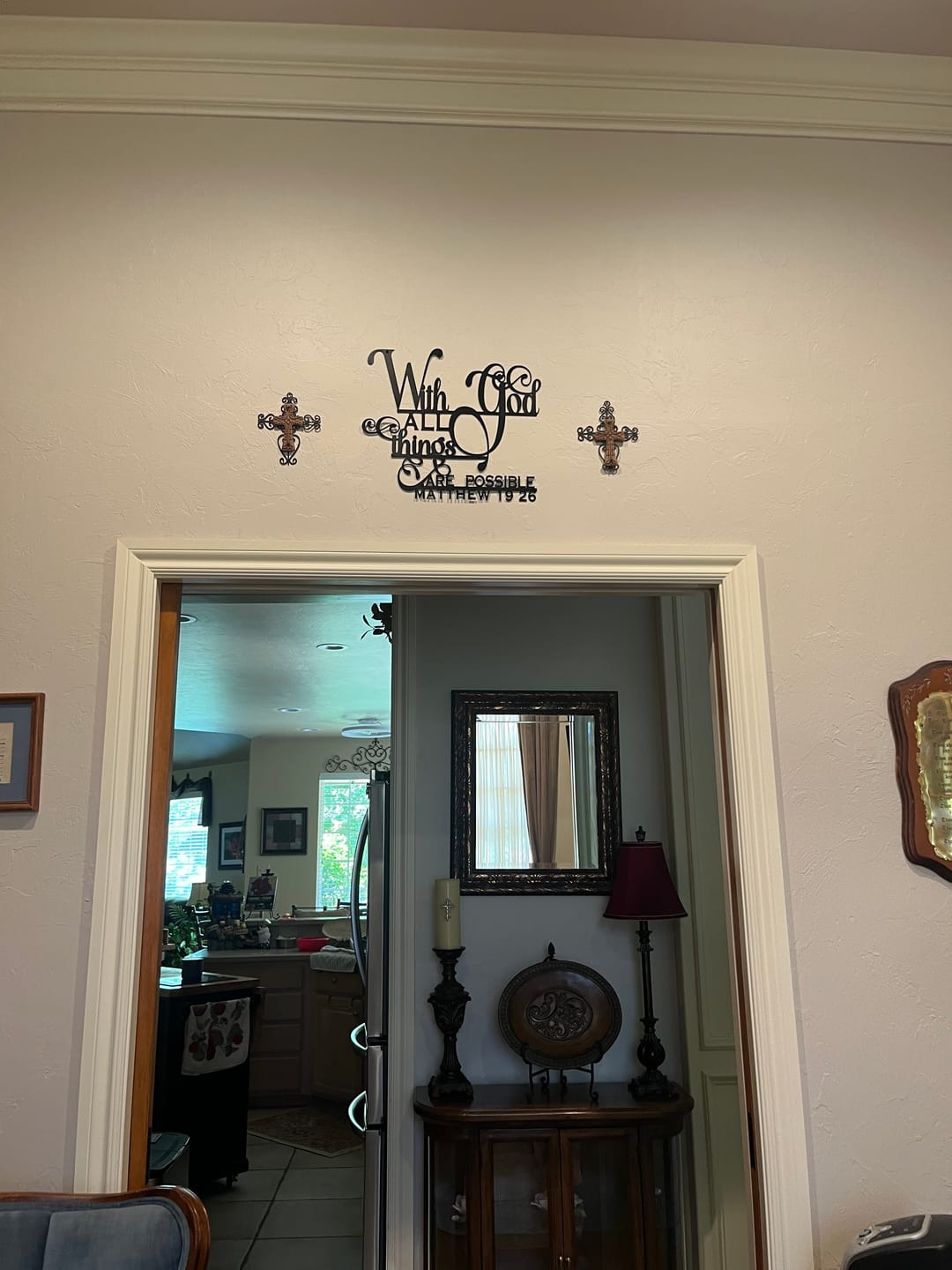 Customer photo review of Christianartworkshop Matthew 19:26 With God Metal Wall Decor: Bold Faith for Your Walls