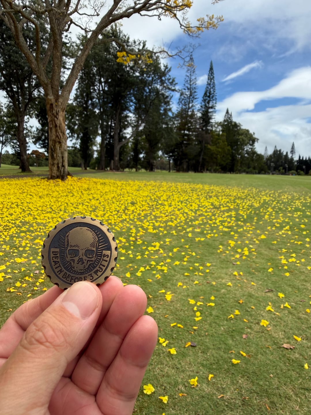Customer photo review of Death Before 3 Putts - Brass EDC Marker