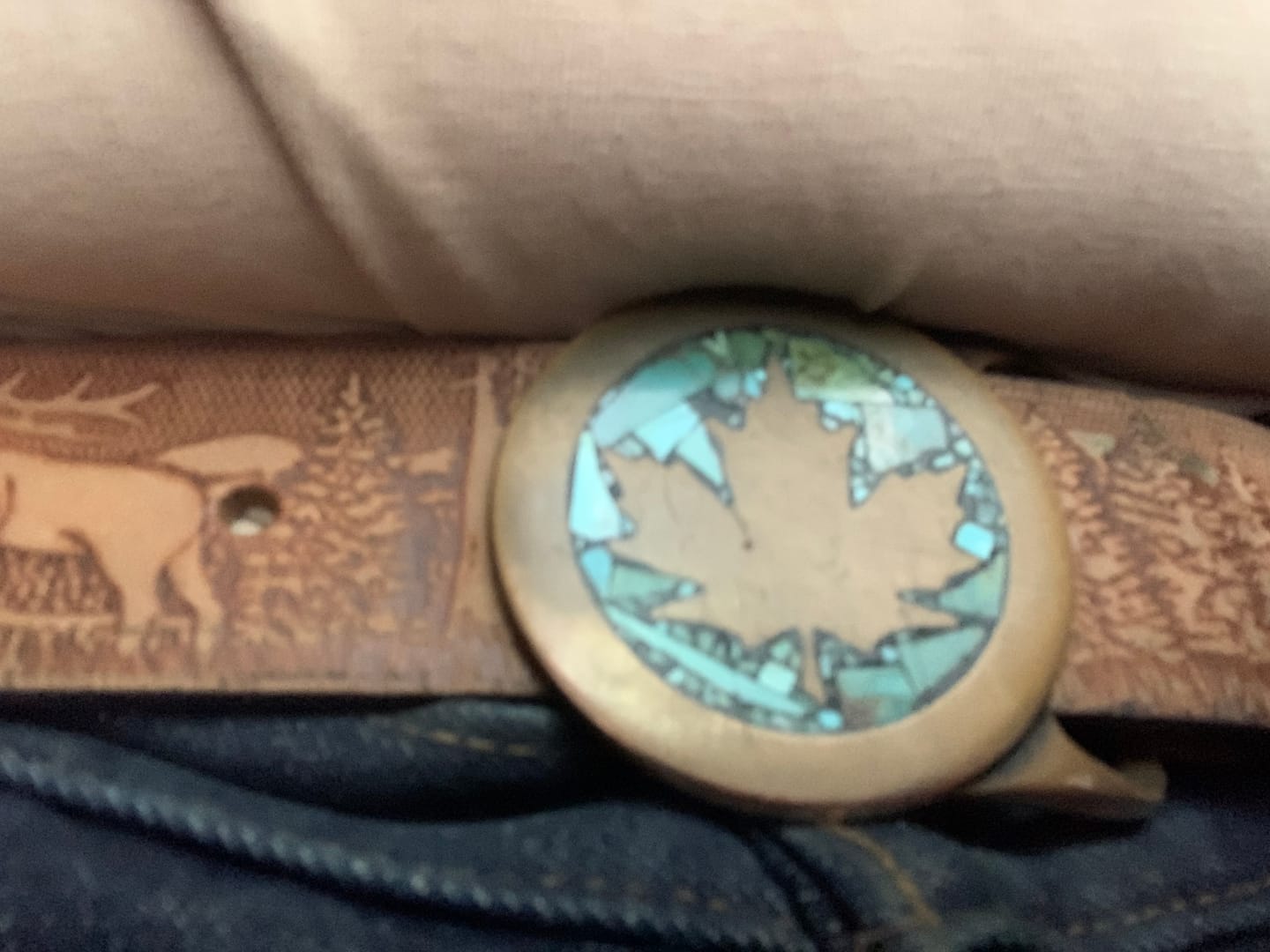 Customer photo review of The Wildlife Belt - Natural Tan Embossed Full Grain Leather Belt Made in Canada