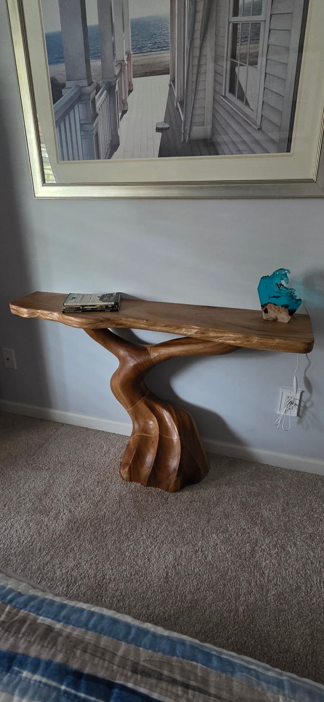 Customer photo review of Live Edge Console Table With Twisted Base for Organic Interiors