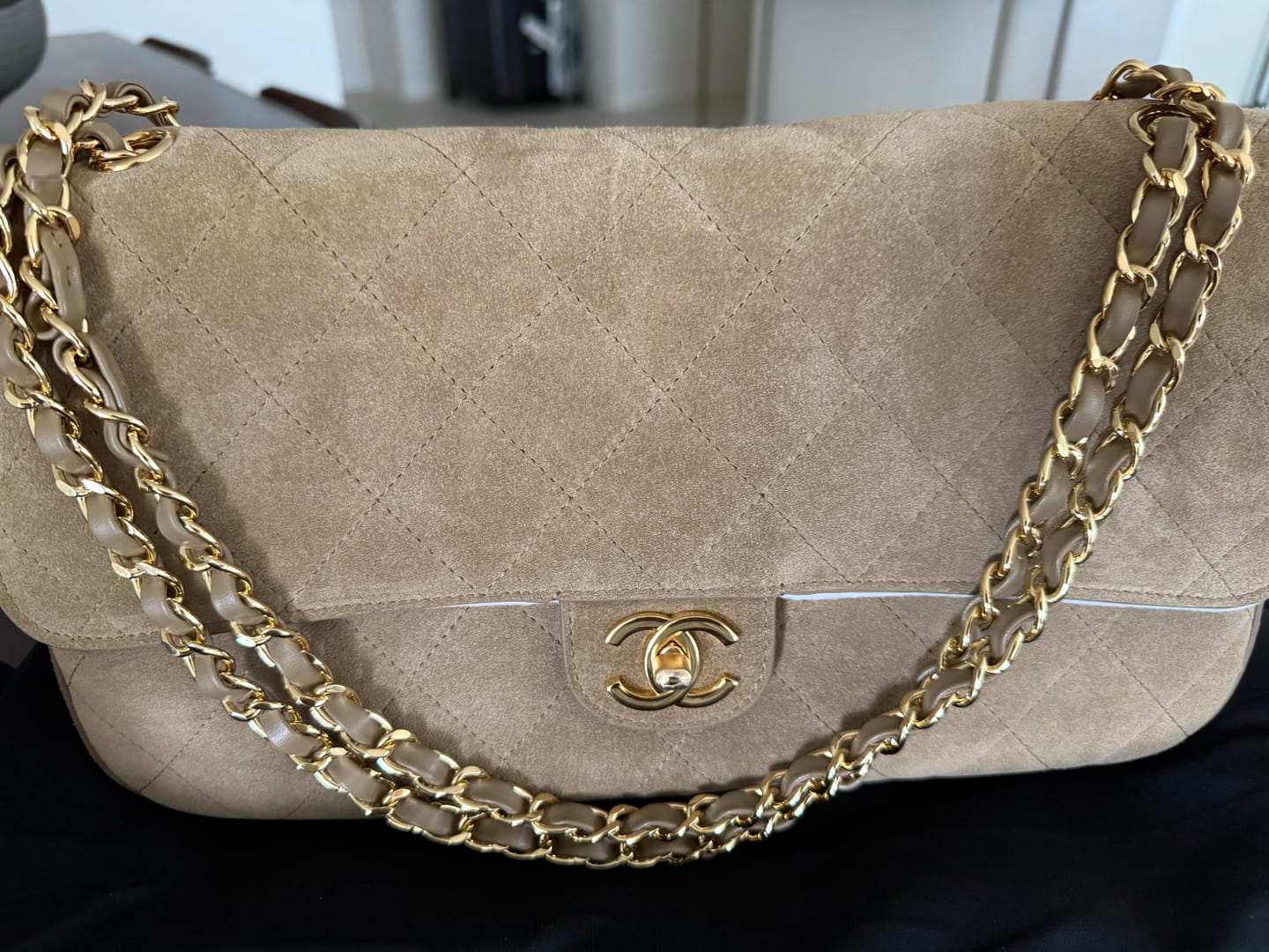 Customer photo review of Chanel 2026 Maxi Flap Bag 32cm Beige Suede Calfskin