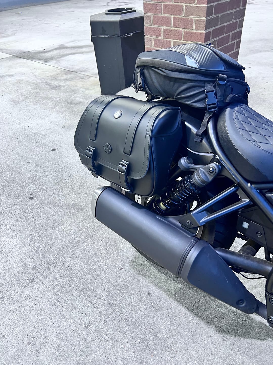 Customer photo review of 25L - SpiritBlade Medium Honda Rebel 1100 CMX1100 Leather Motorcycle Saddlebags