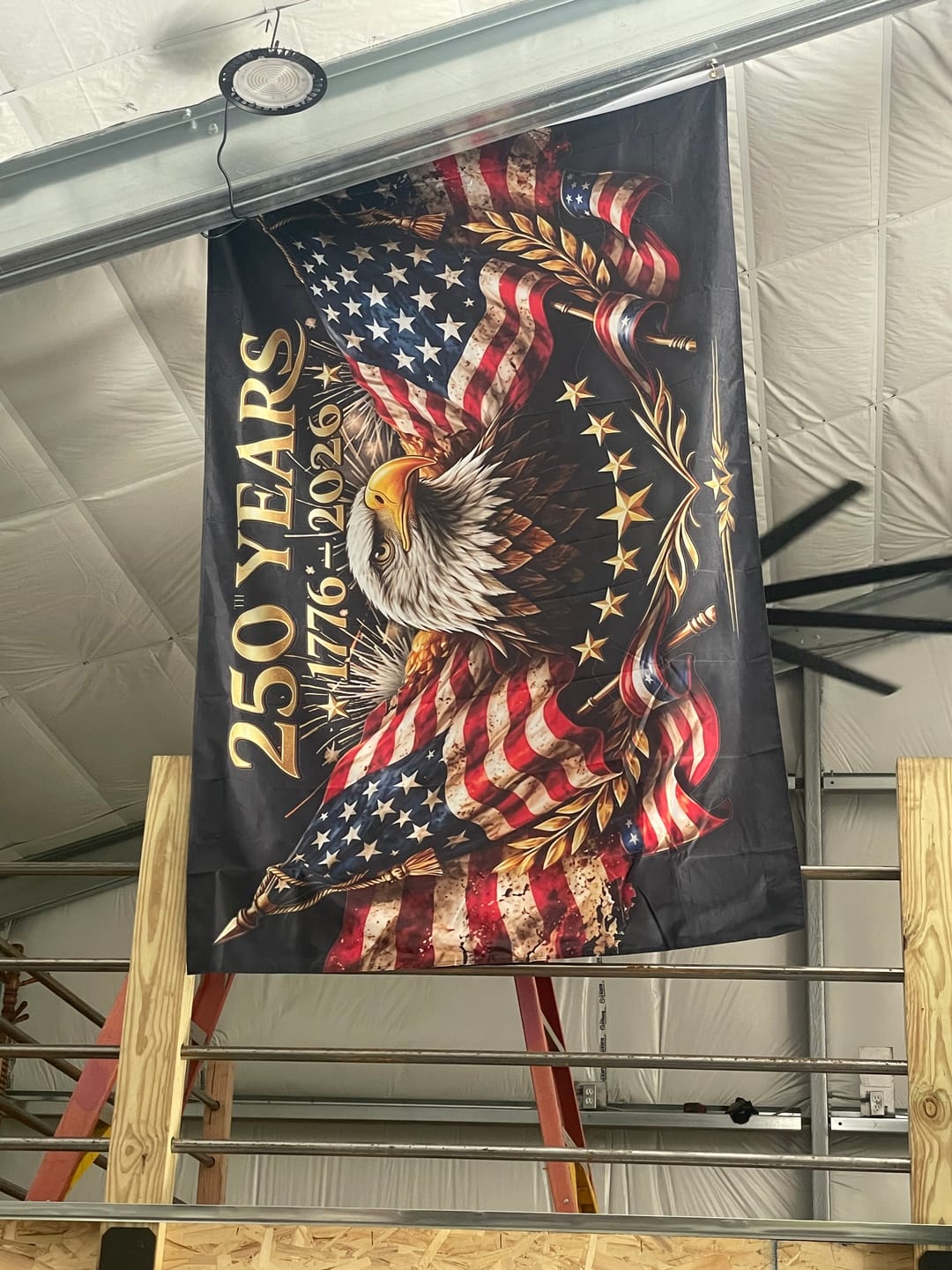 Customer photo review of The Eagle Rises: America 250th Anniversary Flag