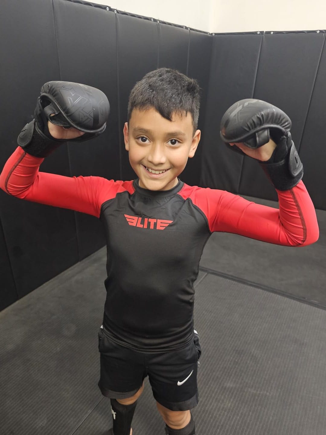 Customer photo review of Standard Red Long Sleeve No-Gi Kids BJJ Rash Guard