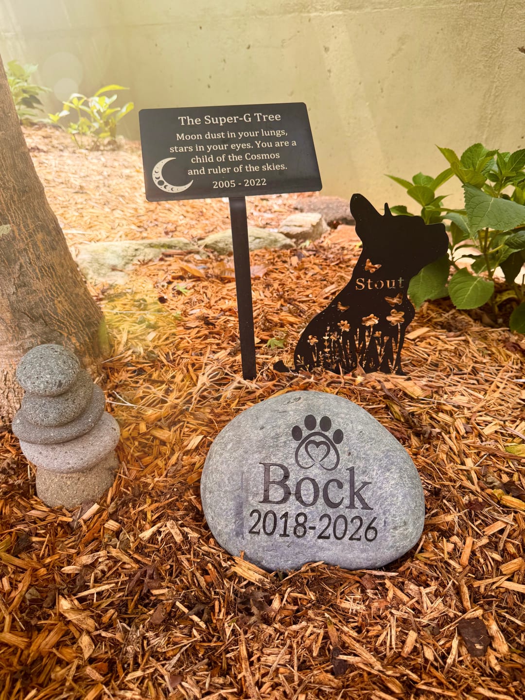 Customer photo review of Dog headstones Grave Marker Custom Engraved Pet Memorial River Rock Stone Heart Paw Print