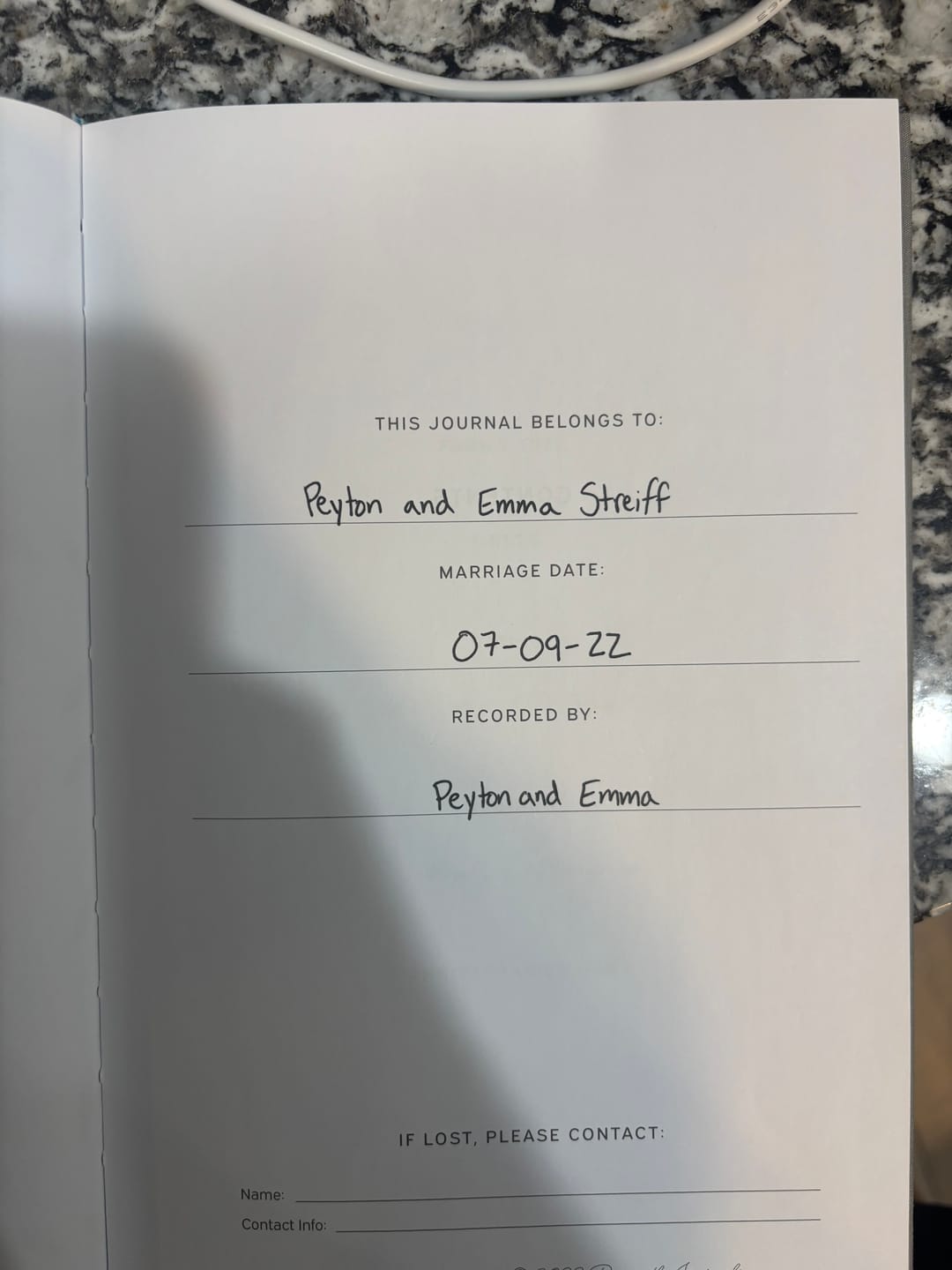 Customer photo review of Our Love Story Journal