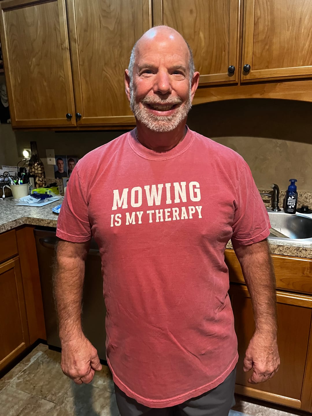 Customer photo review of Mowing Is My Therapy T-Shirt