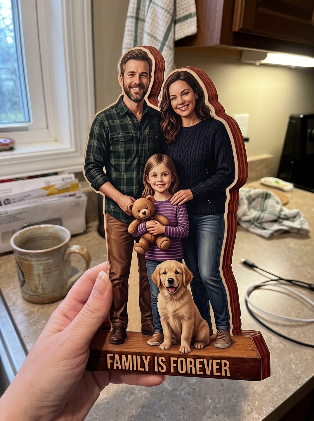 Customer photo review of Custom Photo Family Is Forever - Personalized Customized 3-layered Wooden Plaque - Heartfelt Family Gift For Family Members