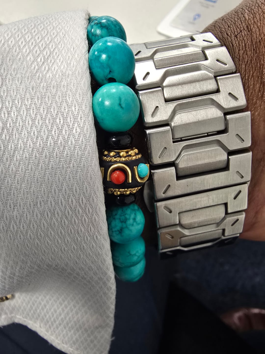 Customer photo review of Buddha Stones Tibetan Turquoise Protection Bracelet