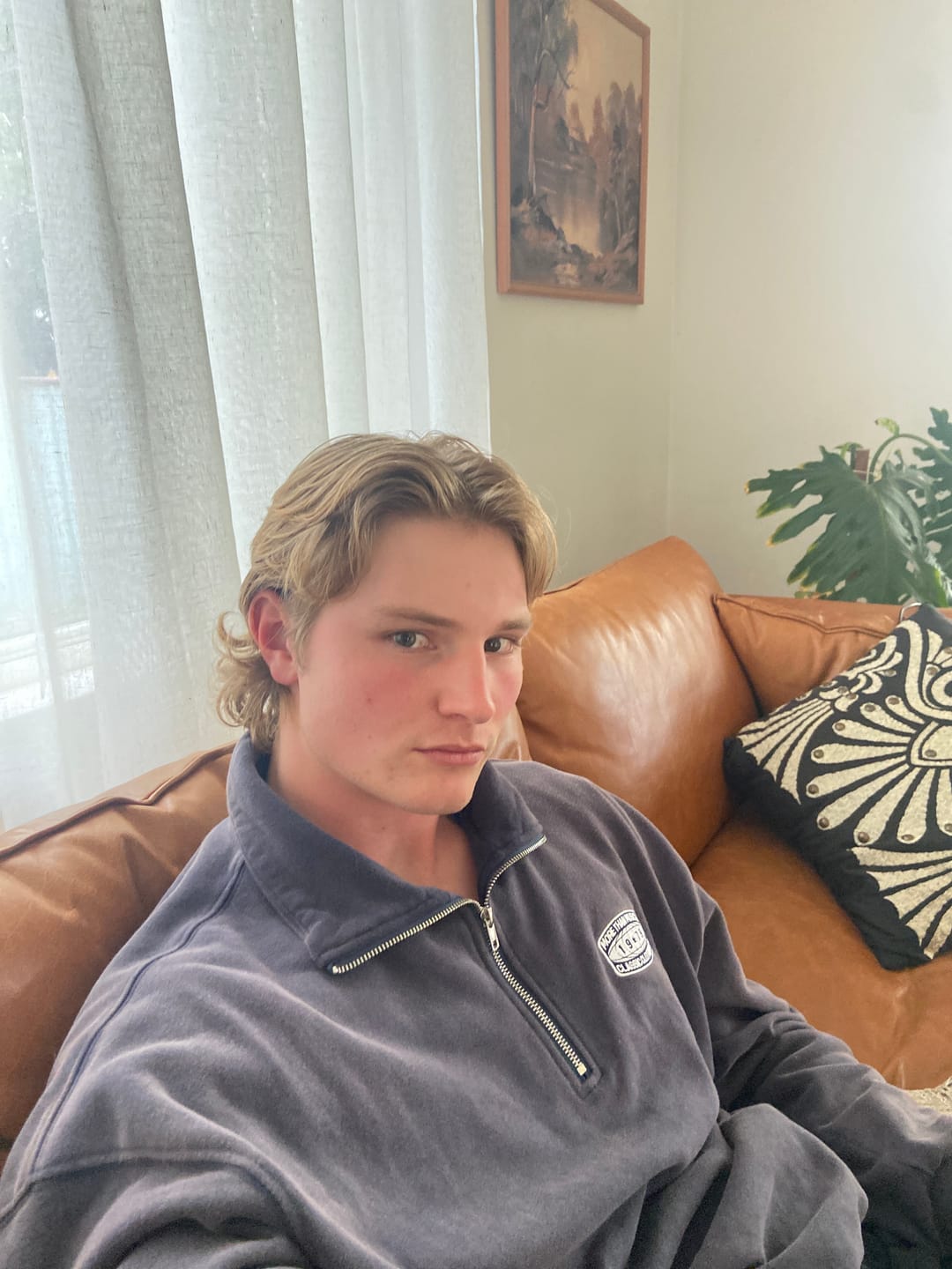 Customer photo review of Quarter Zip Sweater - Washed Navy