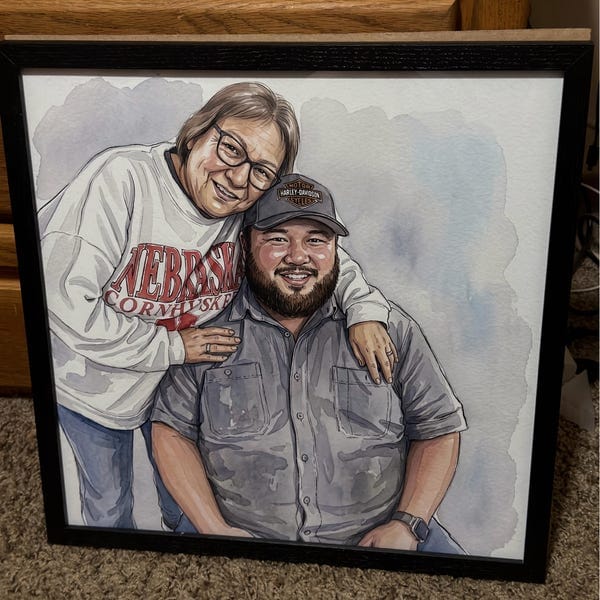 Customer photo review of Custom Watercolor Painting Portrait Painted From Your Photo, Great For Romantic Gifts, Sympathy Gifts For Loss Of Loved One, Remembrance Gifts In Loving Memory