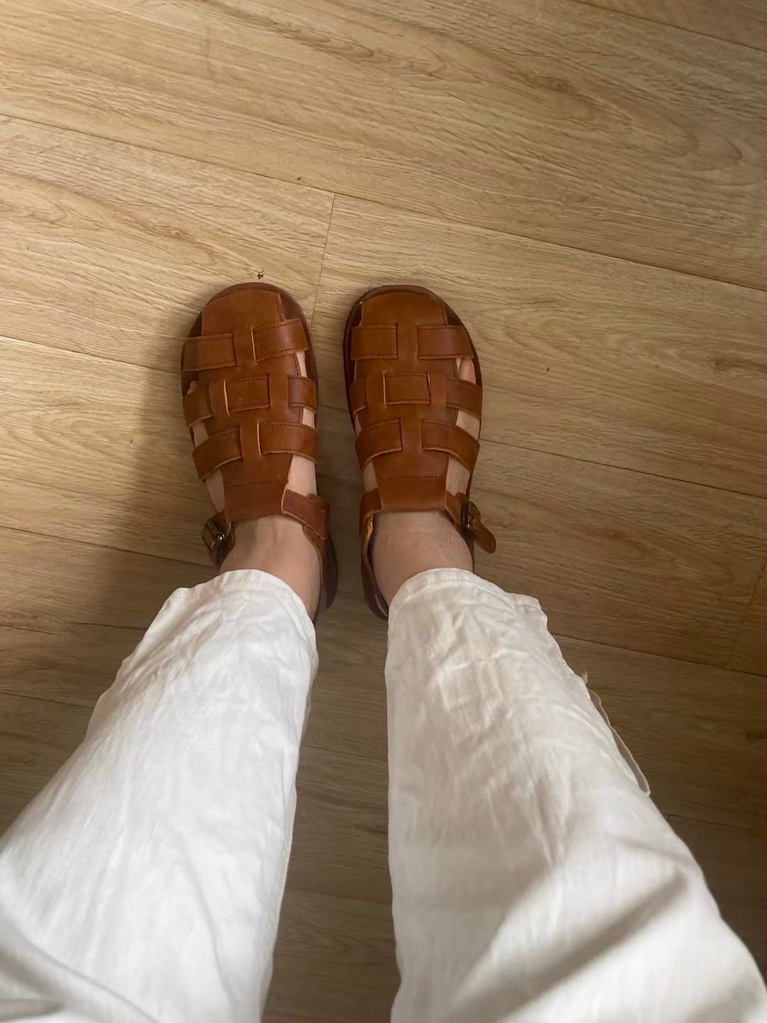 Customer photo review of T-strap Leather Woven Fisherman Sandals for Men 38-45