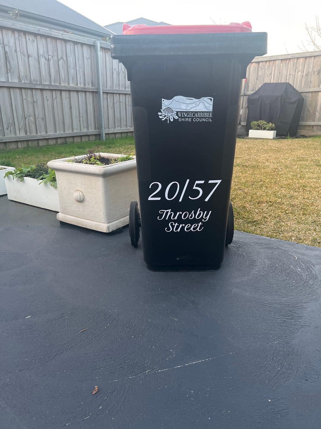 Customer photo review of Wheelie Bin Street Name & Number Sticker