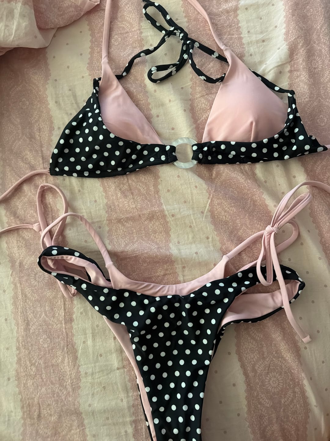 Customer photo review of Seamolly Contrast Color Polka Dot Print O Ring Double Layer Bikini Set