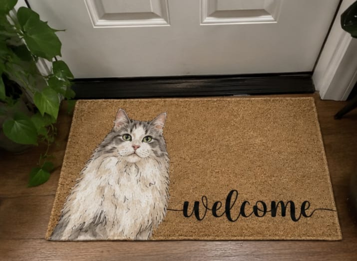 Customer photo review of Welcome Pet Portrait Watercolor Art Welcome Mat - Personalized Doormat
