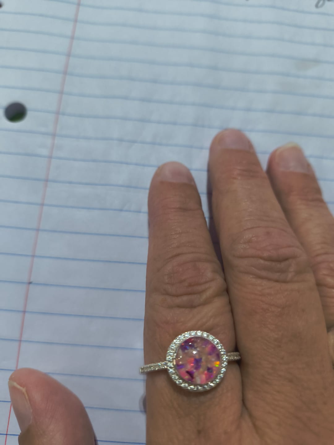 Customer photo review of Bedazzled Circle Opal Cremation Ring