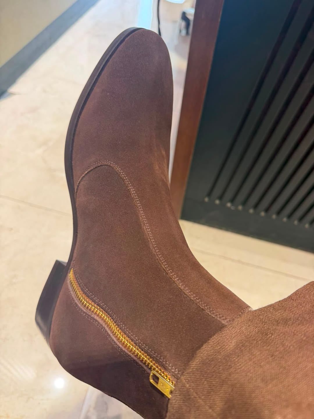 Customer photo review of Cuban Zipper Boots - Beige Suede