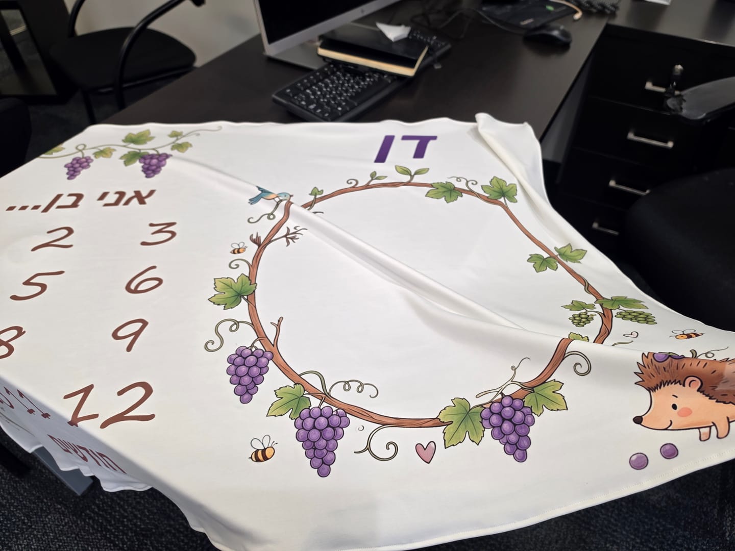 Customer photo review of שמיכת חודשים לתינוק עם שם בעיצוב אישי סירה כחולה