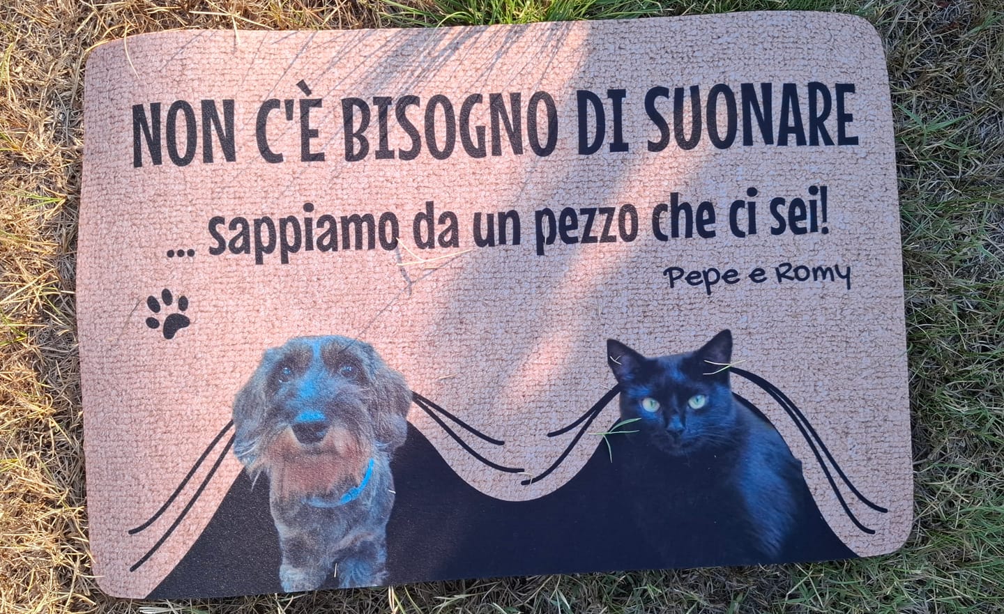 Customer photo review of Non c'è bisogno di suonare - Zerbino personalizzato