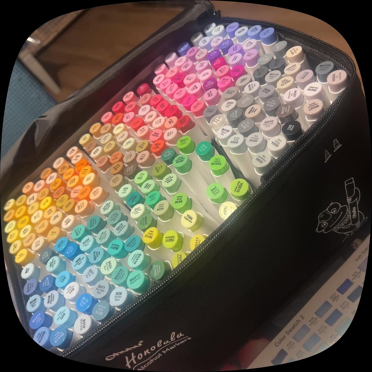 Customer photo review of Ohuhu Honolulu 216 Colors Dual Tips Alcohol Art Markers (New Color Codes)
