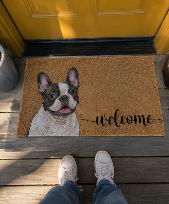 Customer photo review of Welcome Pet Portrait Watercolor Art Welcome Mat - Personalized Doormat