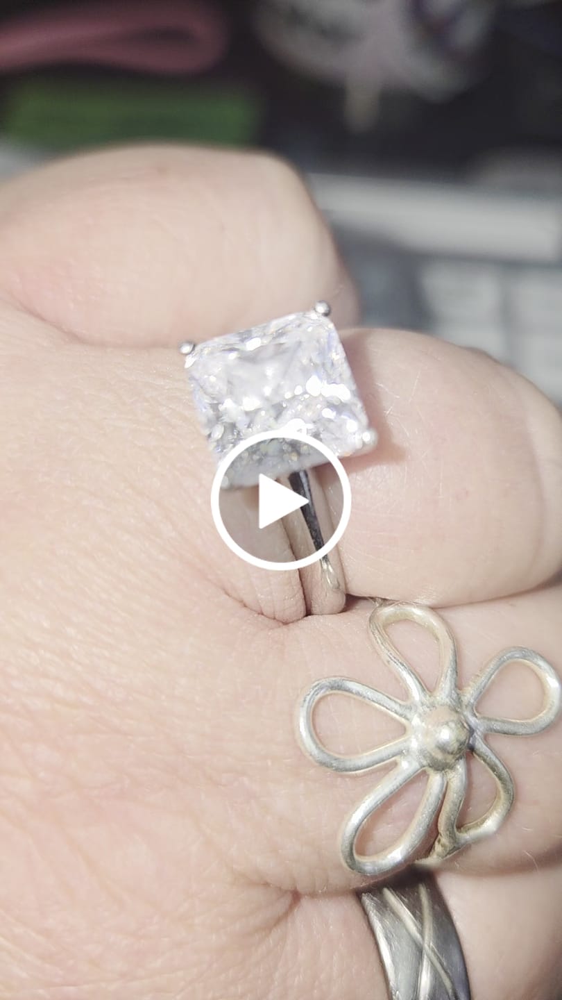 Customer video review of Classic Solitaire Princess Cut sona diamond sterling silver ring