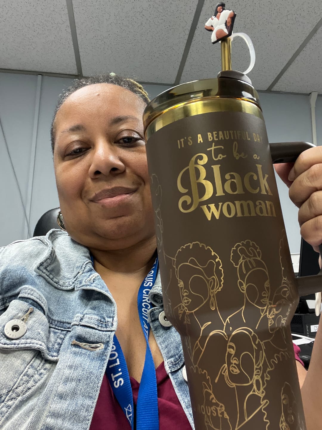 Customer photo review of "Brown Sugar" FlowSip™ Insulated Tumbler – It's a Beautiful Day to Be a Black Woman