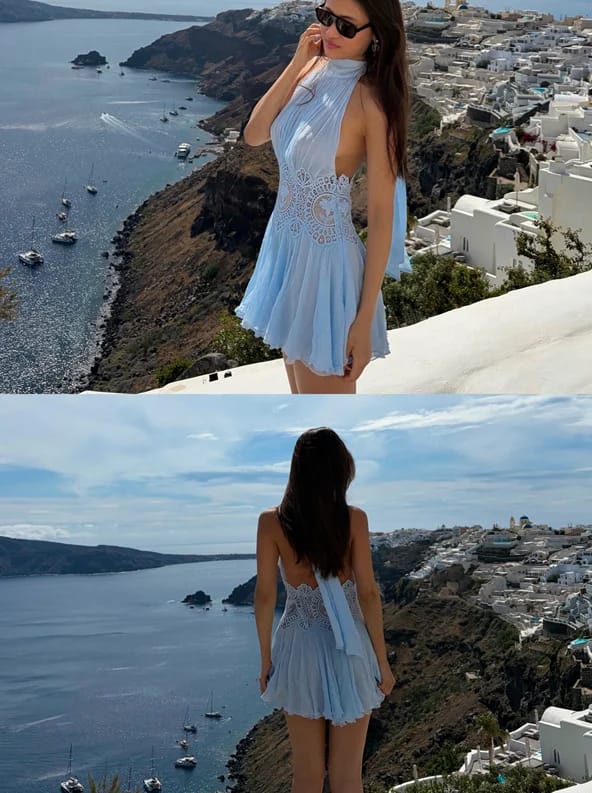 Customer photo review of Sophia Halter Neck Backless Mini Dress