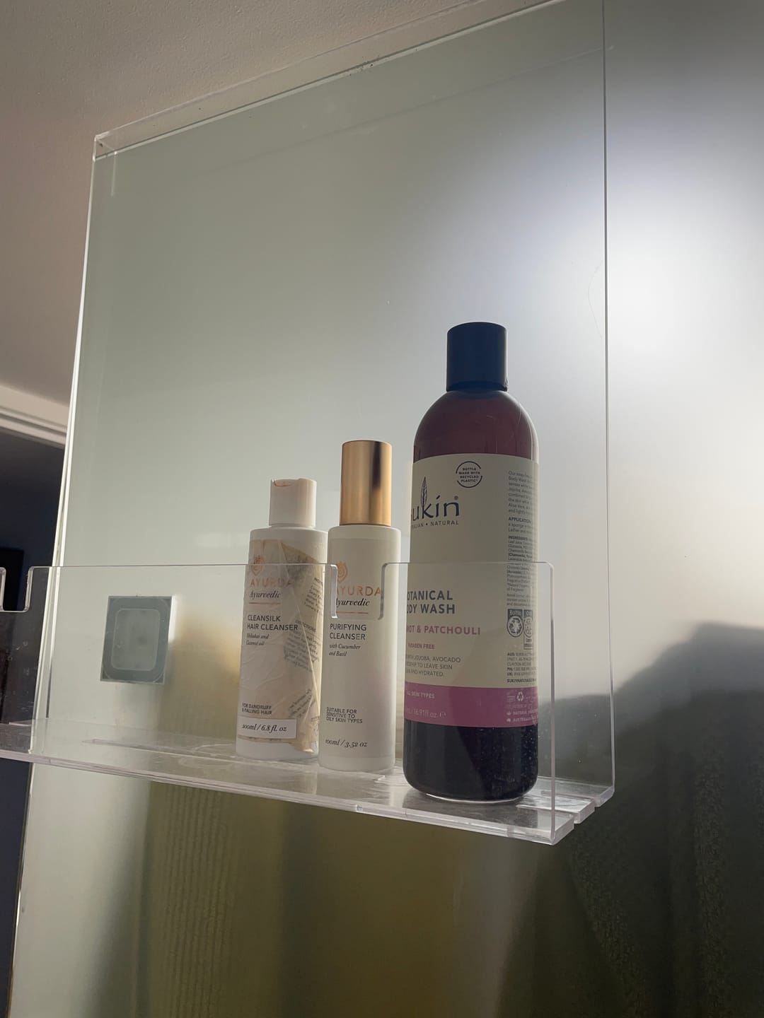 Customer photo review of Clear Acrylic Shower Shelf