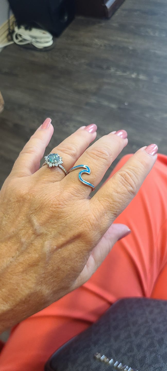 Customer photo review of Hawaiian Ocean Wave Inlay Opal Stone Band Ring - 925 Sterling Silver