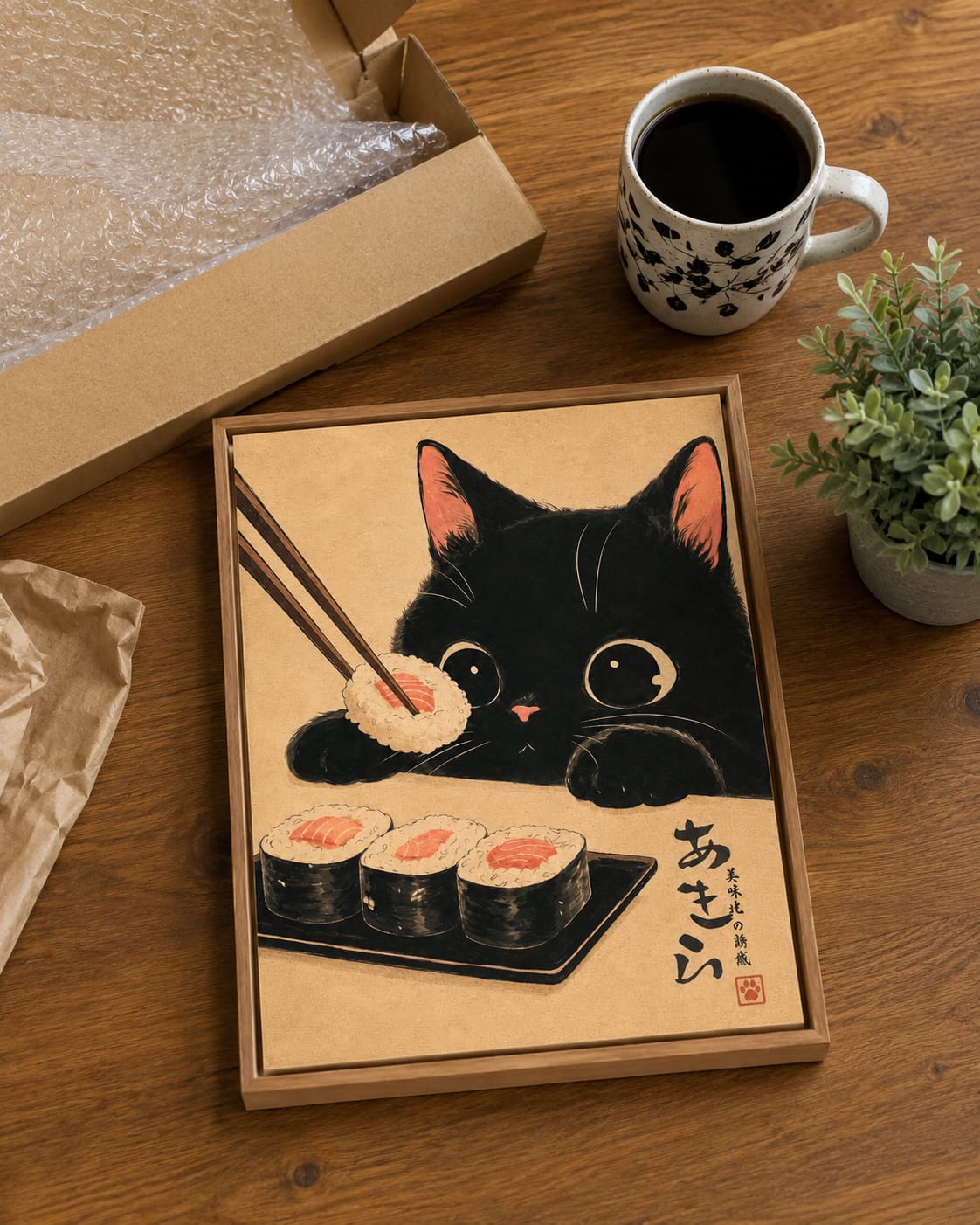 Customer photo review of Black Cat Sushi Canvas Wall Art