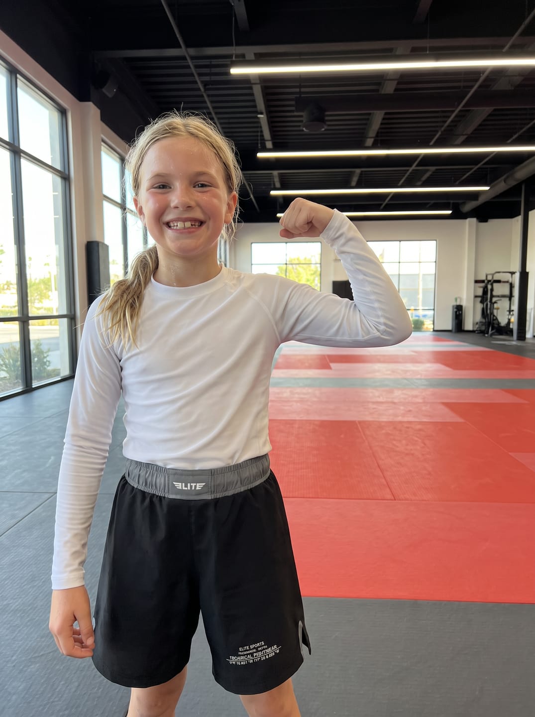 Customer photo review of Black Jack Gray No-Gi Kids BJJ Shorts