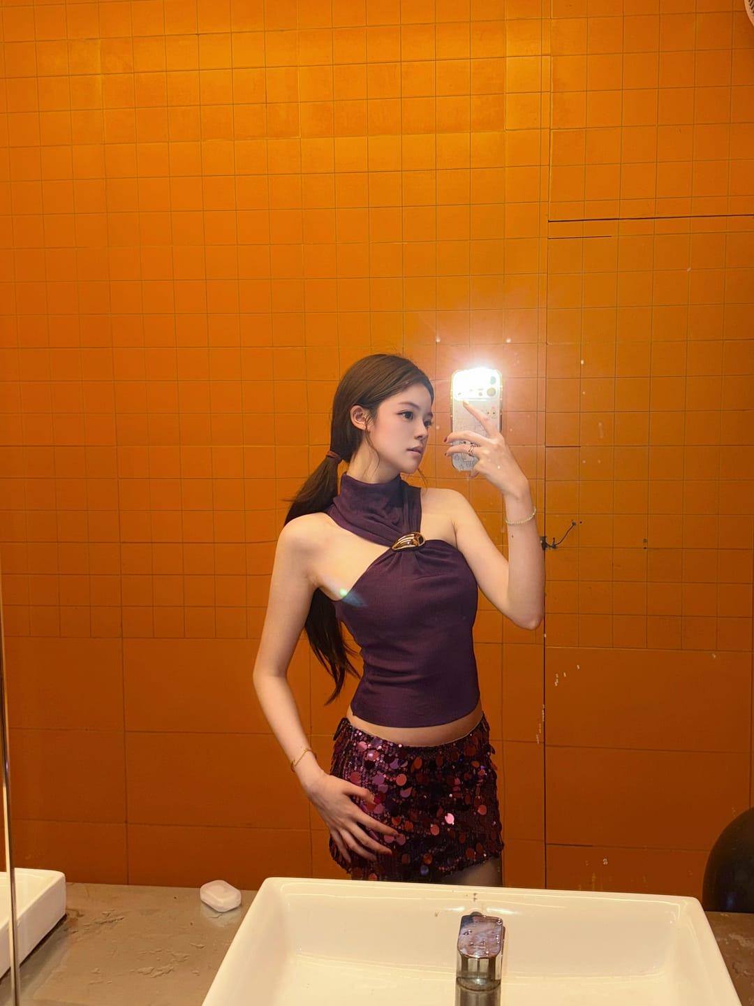 Customer photo review of ROVENTE Sequin Embellished Halter Neck Cut Out Knit Top & Mini Skirt Set