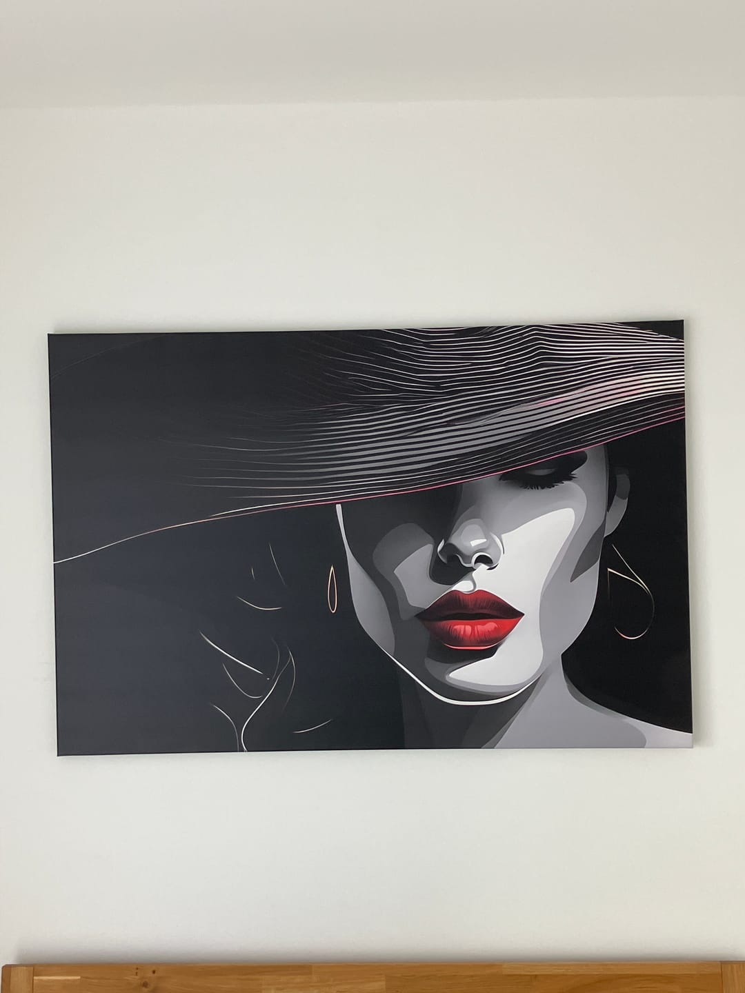 Customer photo review of Leinwandbild Grafisches Frauenportrait mit roten Lippen Querformat
