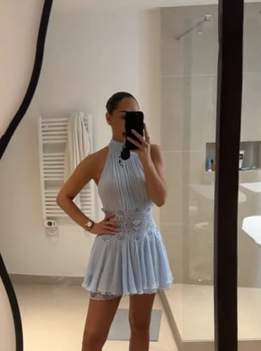 Customer photo review of Sophia Halter Neck Backless Mini Dress
