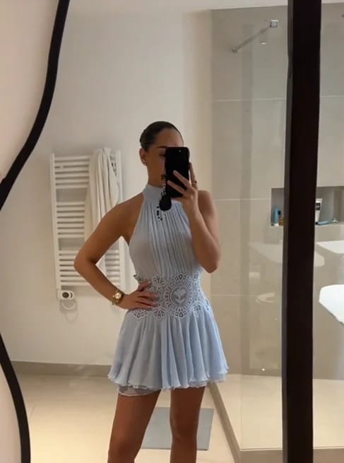 Customer photo review of Sophia Halter Neck Backless Mini Dress