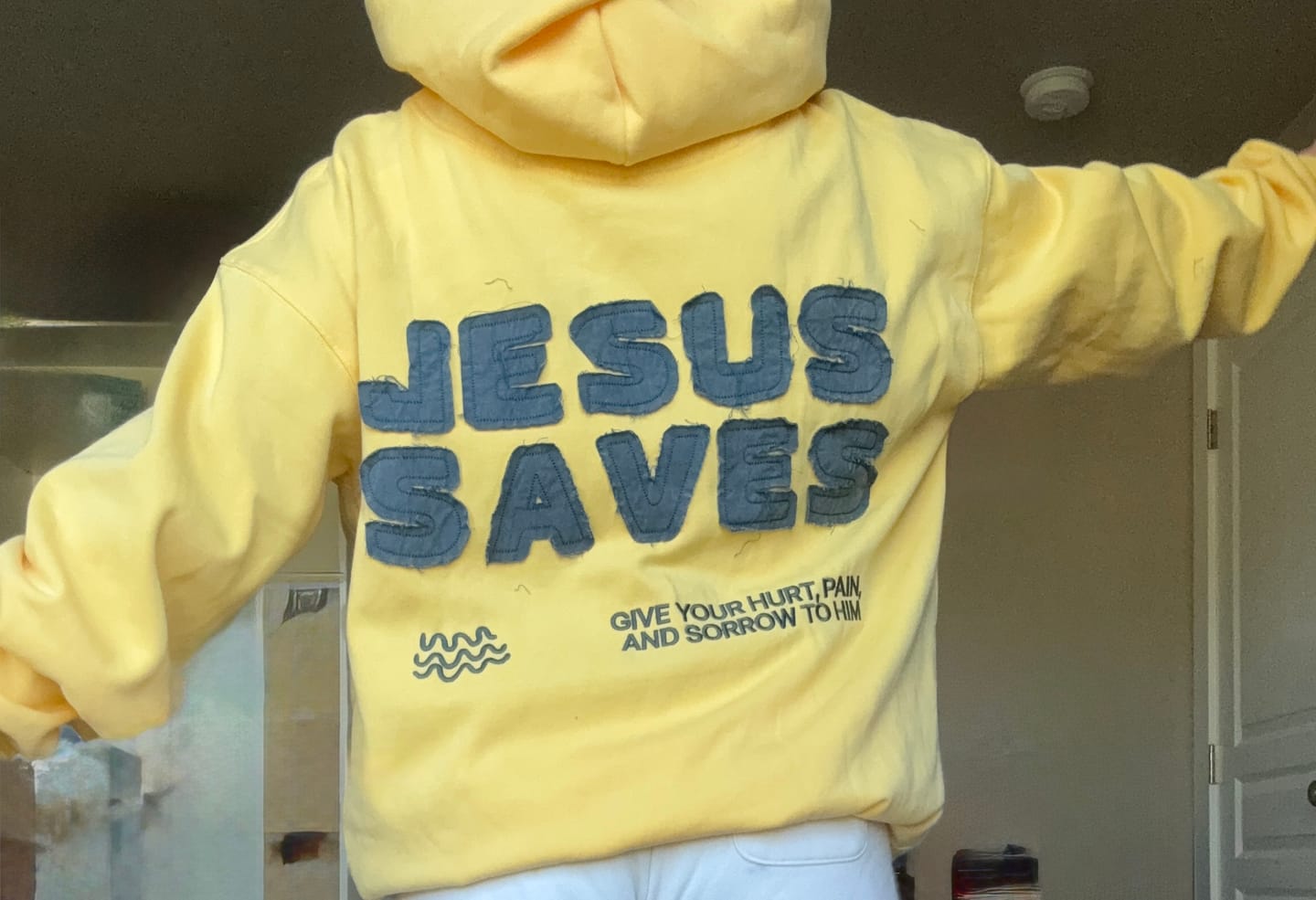 Customer photo review of Jesus Saves Patchwork Hoodie