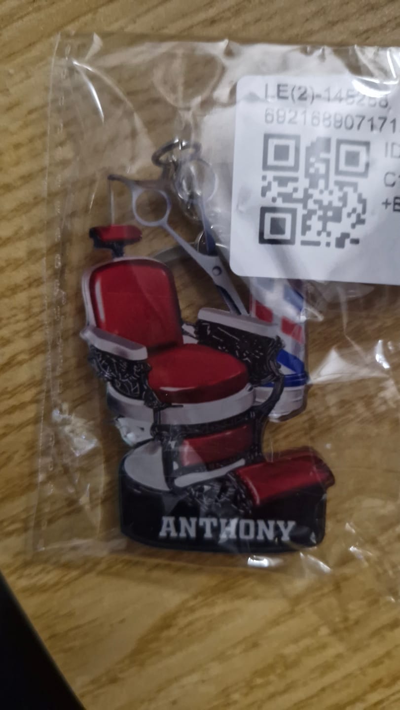 Customer photo review of Custom Barber Chair Acrylic Keychain