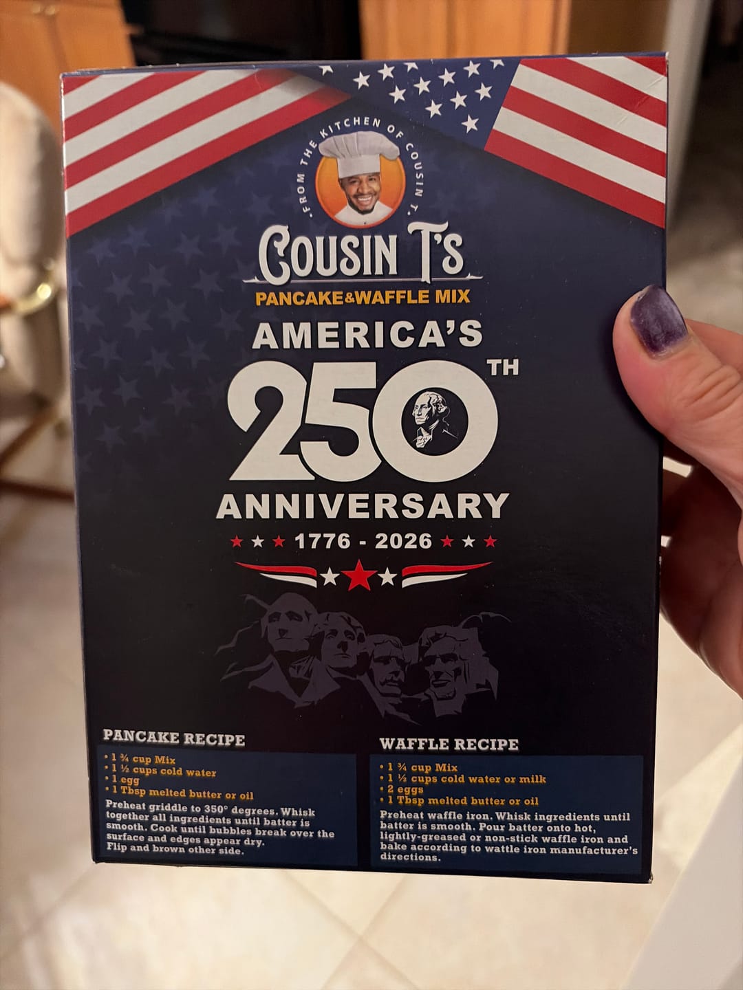Customer photo review of Cousin T's 250th Anniversary Pancake & Waffle Mix