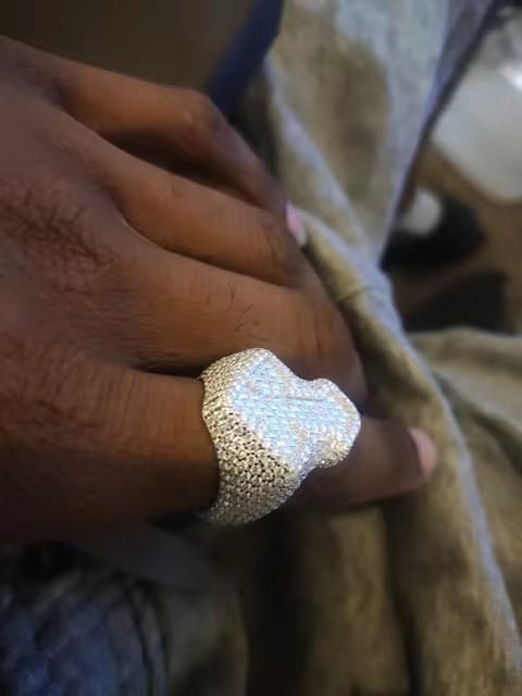 Customer photo review of Rose Gold Plated Over Solid Silver Moissanite Cross Men Ring With Baguette Cut