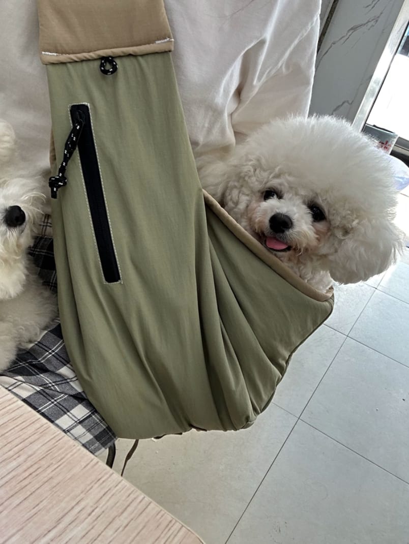 Customer photo review of Ergonomic Portable Hands-Free Pet Sling Carrier