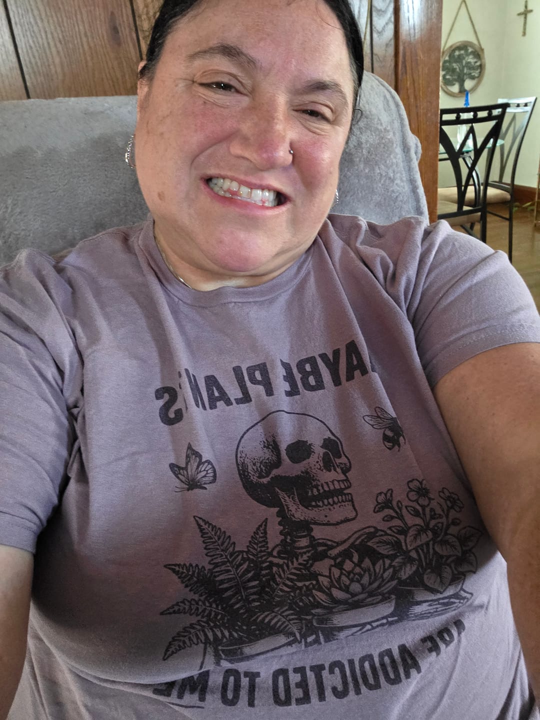 Customer photo review of Maybe Plants Are Addicted to Me Tee