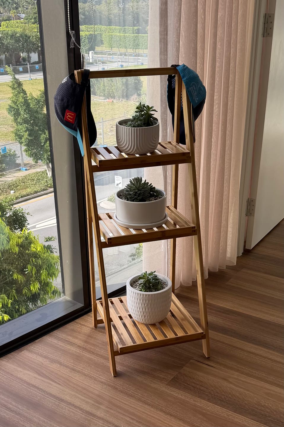 Customer photo review of 3-Tier Bamboo Folding Ladder Shelf