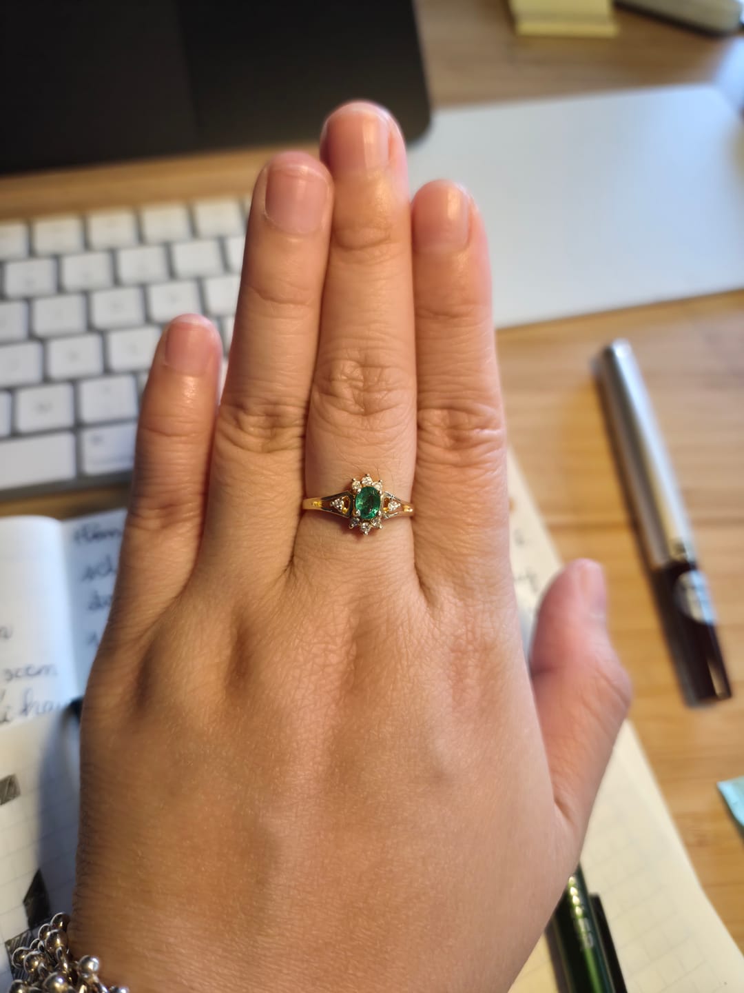 Customer photo review of Vintage 14k Yellow Gold Emerald Diamond Fantastic Burst Halo Ring 6.75